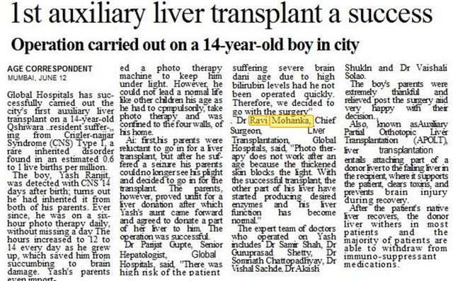 1st auxiliary liver transplant a success