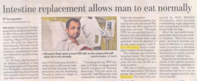 Intestine replacement allows man to eat normally